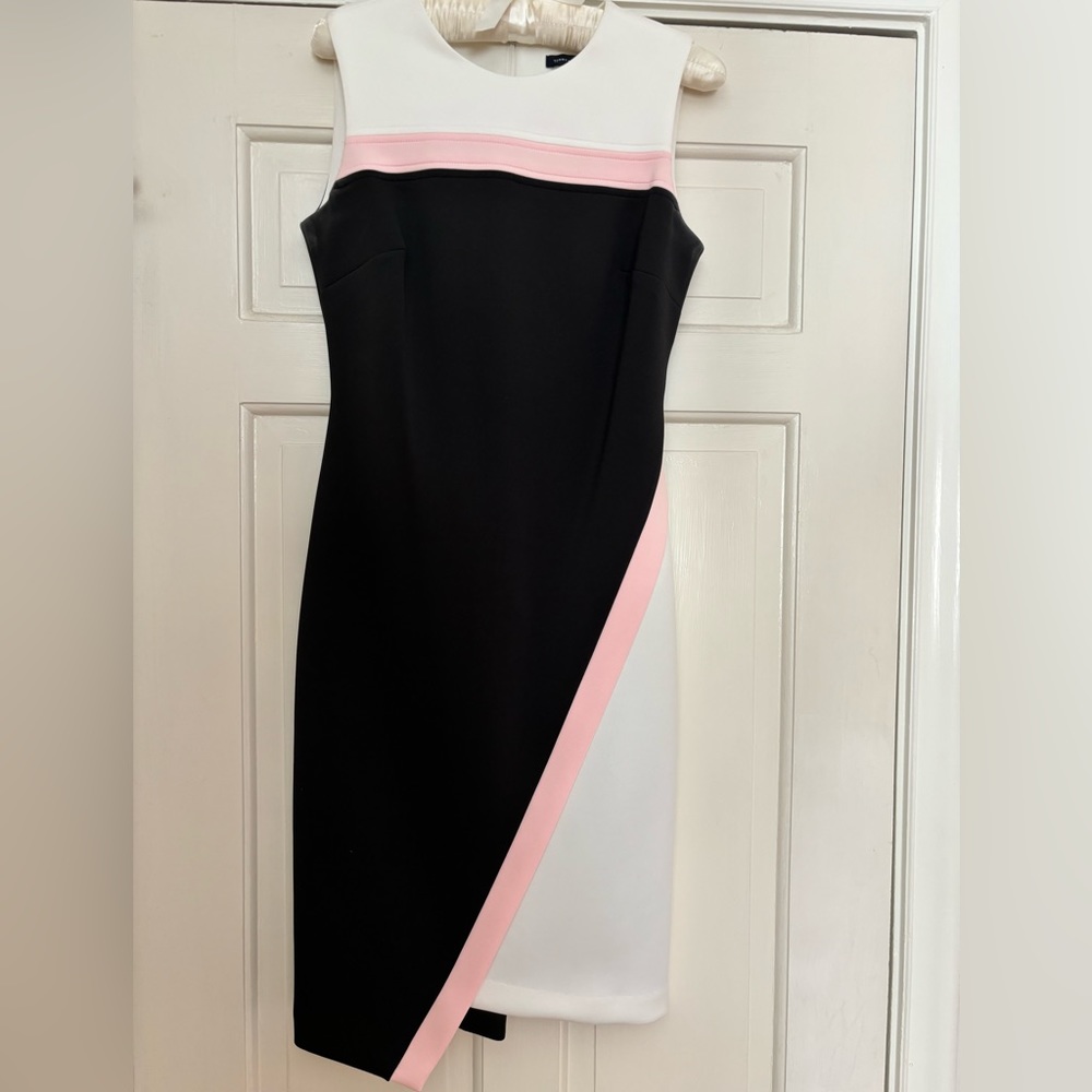 Tommy Hilfiger black asymmetrical dress size 2 with white and pink accents